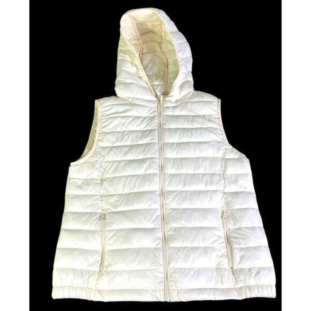 Copper‎ Key Cream Vest Puff Quilted Hooded Jacket Women Size Large Zip Front